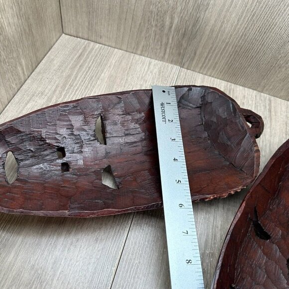 Vintage Wall Hanging Decorative Hand Carved Wood African Tribal Masks Pair Brown - Picture 12 of 13